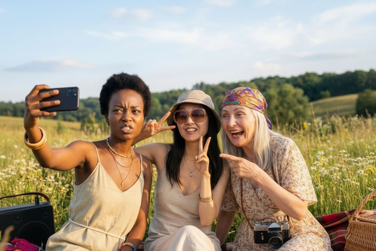Desktop hero image - friends picnic selfie