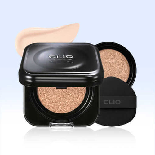 CLIO Kill Cover Founwear Cushion SET - Flawless Pore-Blurring Coverage 15g+15g Refill (5 Colors) in cream and case